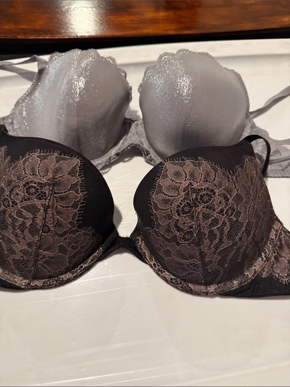 2 Victoria's Secret Black Bras with Metallic Rose Lace